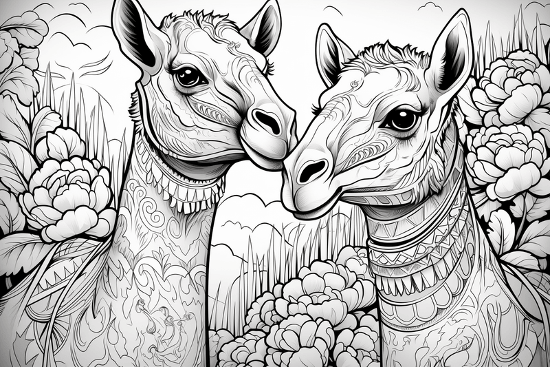 Colouring pages, bundle of camels in love, 10 images