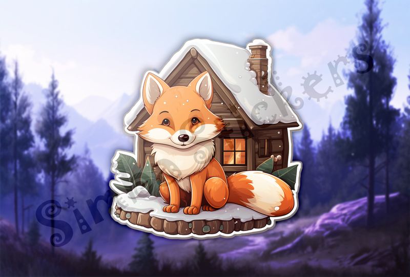 Red Fox outside warm cottage in the snow