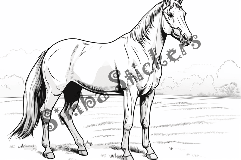Colouring pages, bundle of horses standing, 10 images