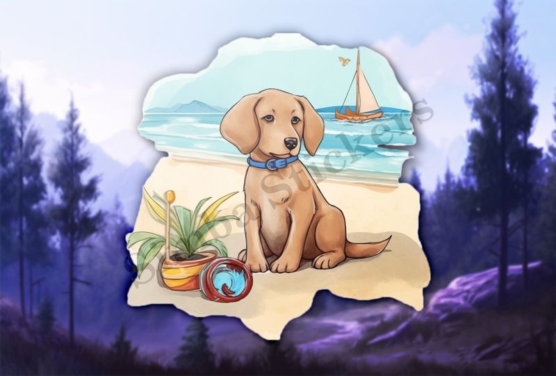 Dog on the beach, watercolour