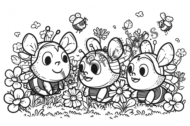 Colouring pages, bundle of bees, 25 images 2