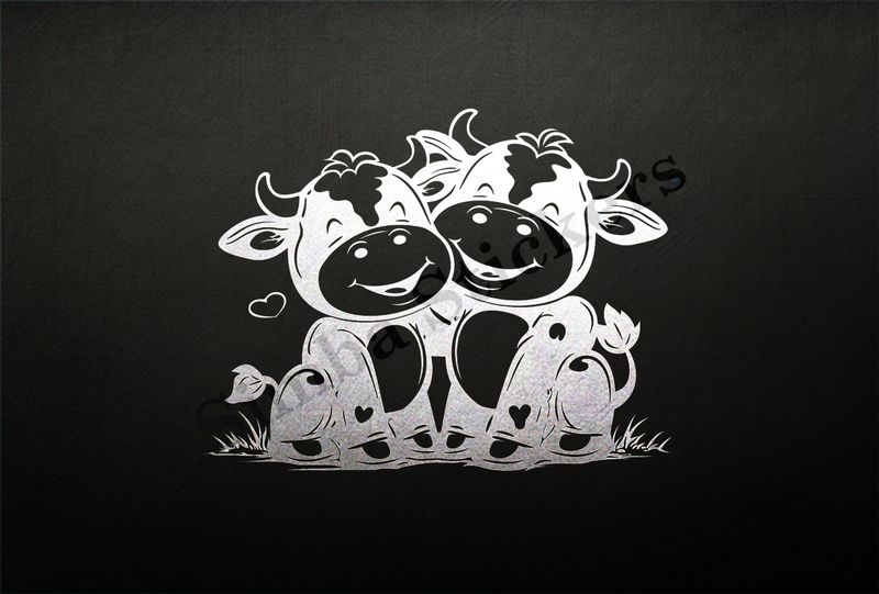 Bull and cow cheek-to-cheek, outline art