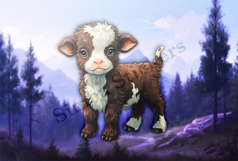 Cute small cattle calf, brown and white