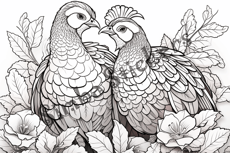 Colouring pages, bundle of turkeys in love, 10 images