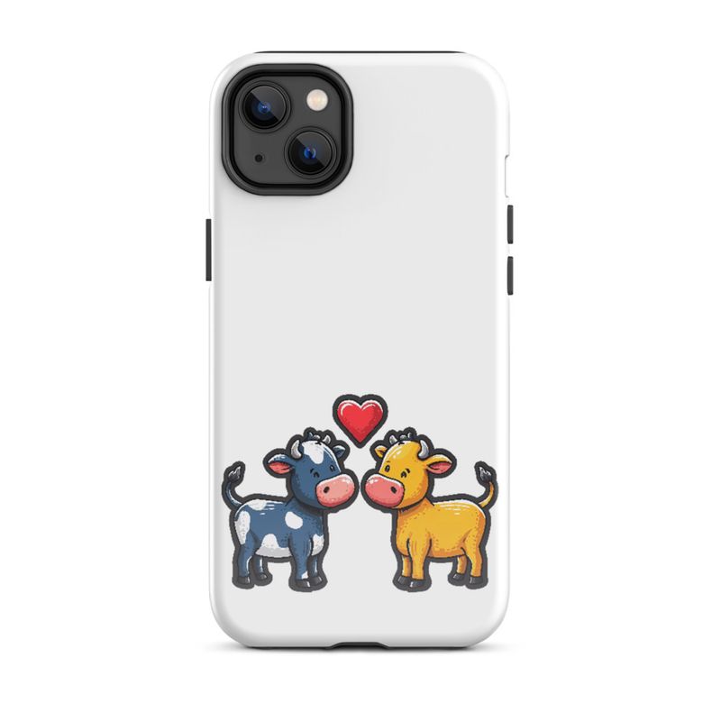 Tough Case for iPhone, Cattle, bull and cow in love, colourful , heart in picture, fvta2y