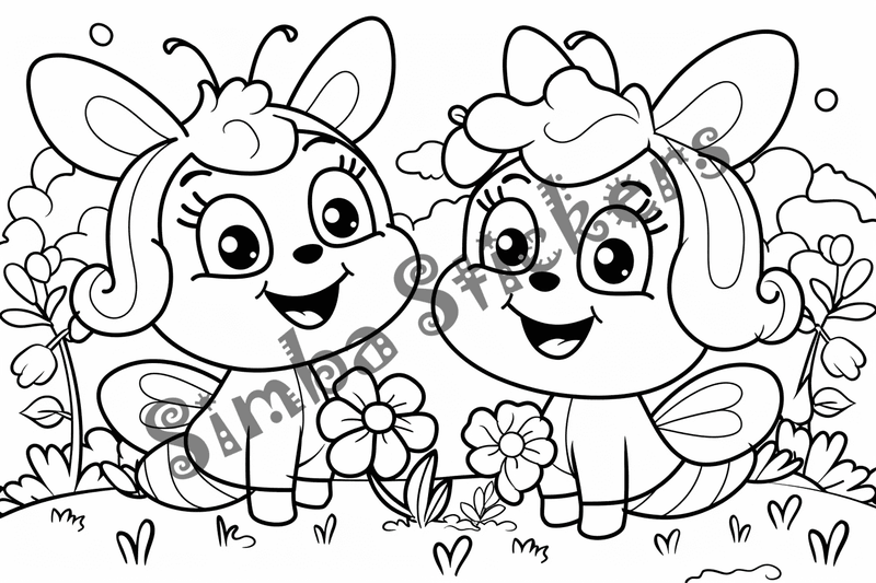 Colouring pages, bundle of bees looking cute, 10 images