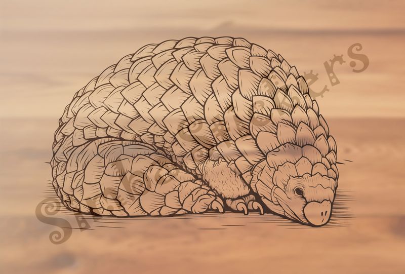 Pangolin sleeping, outline art