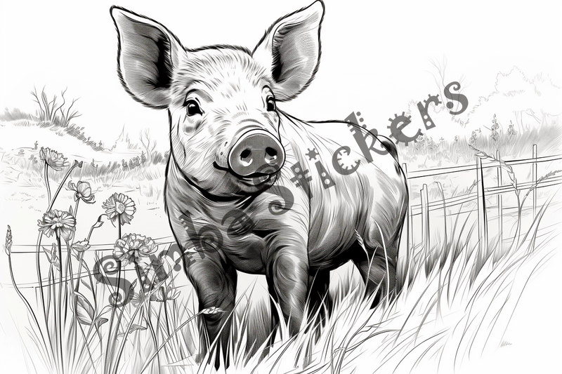 Colouring pages, bundle of pigs, 25 images