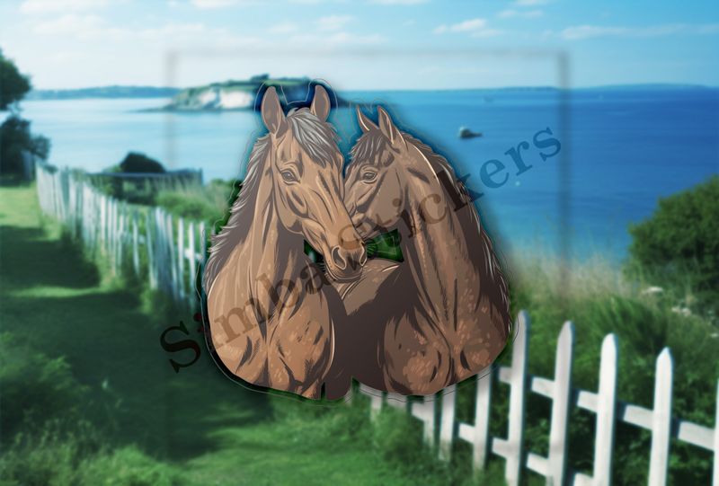 Two brown horses cheeck-to-cheek