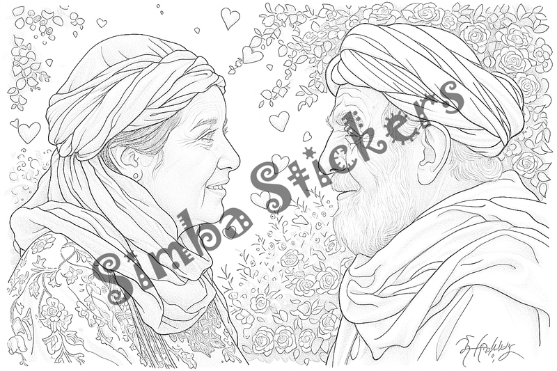 Colouring pages, bundle of people, elderly and grandparents with children, 50 images