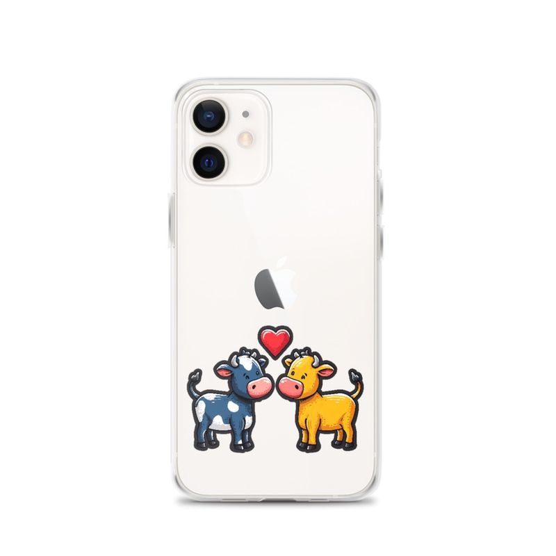Clear Case for iPhone, Cattle, bull and cow in love, colourful , heart in picture, fvta2y