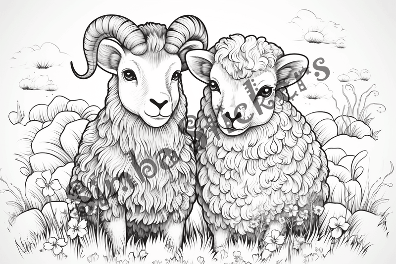 Colouring pages, bundle of sheep in love, 10 images