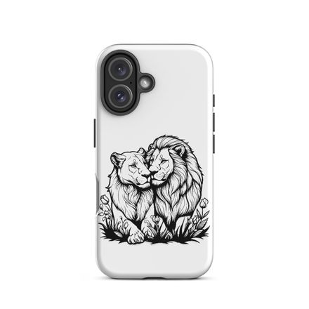 Tough Case for iPhone, Male lion with lioness, outline art, u5voyg