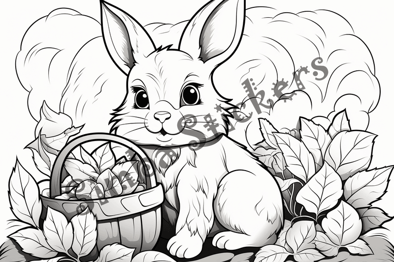 Colouring pages, bundle of rabbits in leaves or flowers, 10 images