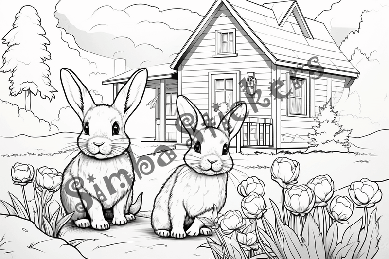 Colouring pages, bundle of rabbits in leaves or flowers, 10 images