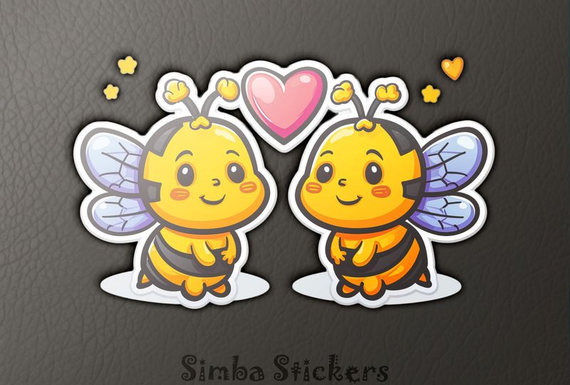 Bees in love looking shy, Valentine&#x27;s heart above