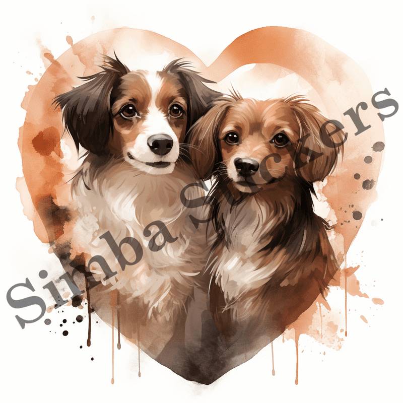 Dogs in love, watercolour, image set, 10 images