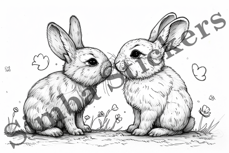 Colouring pages, Bundle of hares in love, 10 images