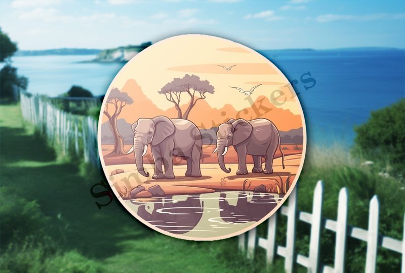 Two elephants at a pond in the Savanna