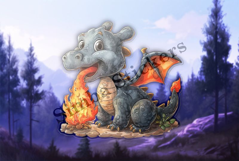 Cute baby dragon breathing fire