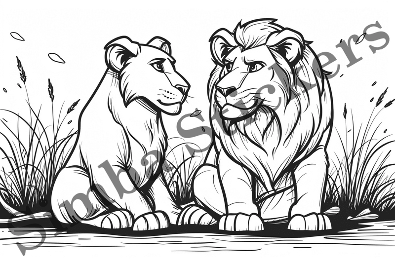 Colouring pages, Bundle of lions in love, 10 images