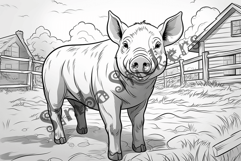 Colouring pages, bundle of pigs on a farm, 10 images