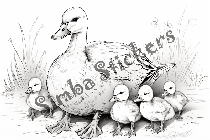 Colouring pages, bundle of geese with goslings, 10 images