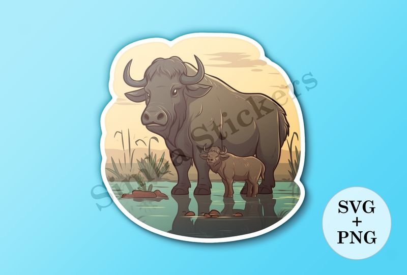 Buffalo mother with calf
