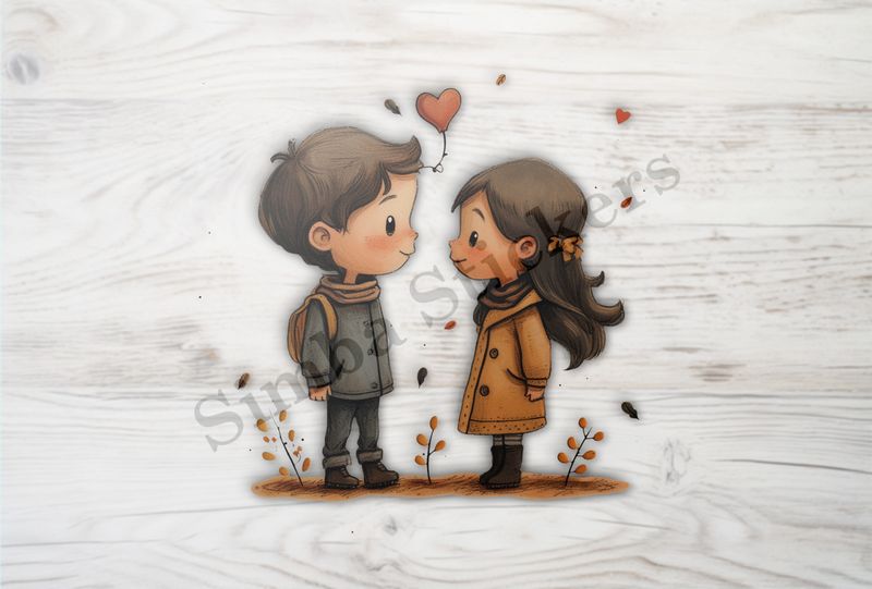 Boy and girl in love, romantic hearts