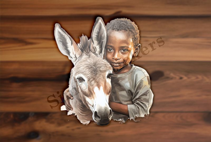 Donkey held by small boy of Indian origin