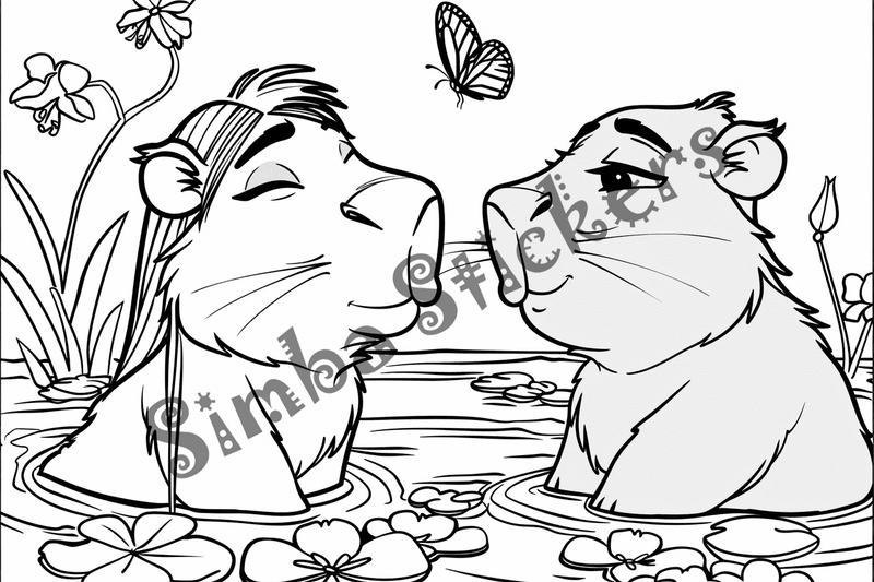Colouring pages, bundle of capybaras in love, 10 images