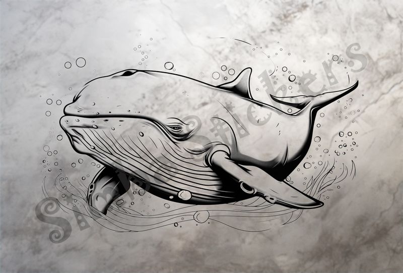 Whale smiling under water, outline art