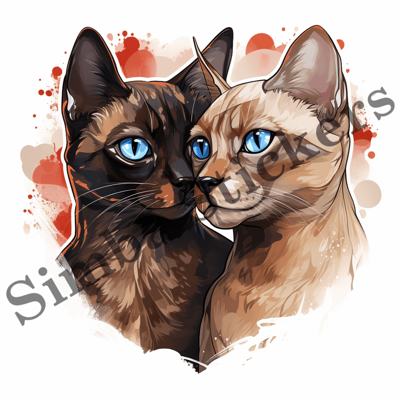 Tonkinese cats in love, watercolour, image set, 10 images