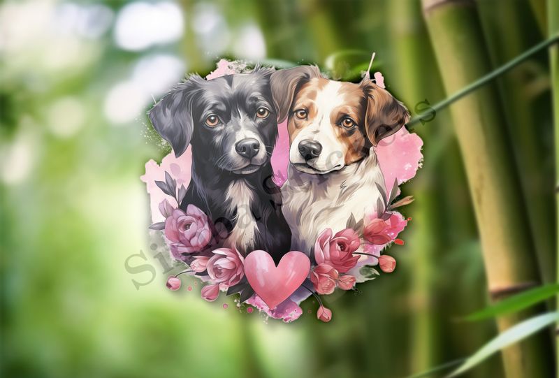 Dogs in love, watercolour