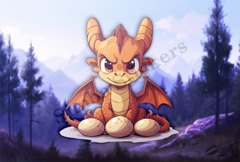 Dragon brooding furiously over eggs