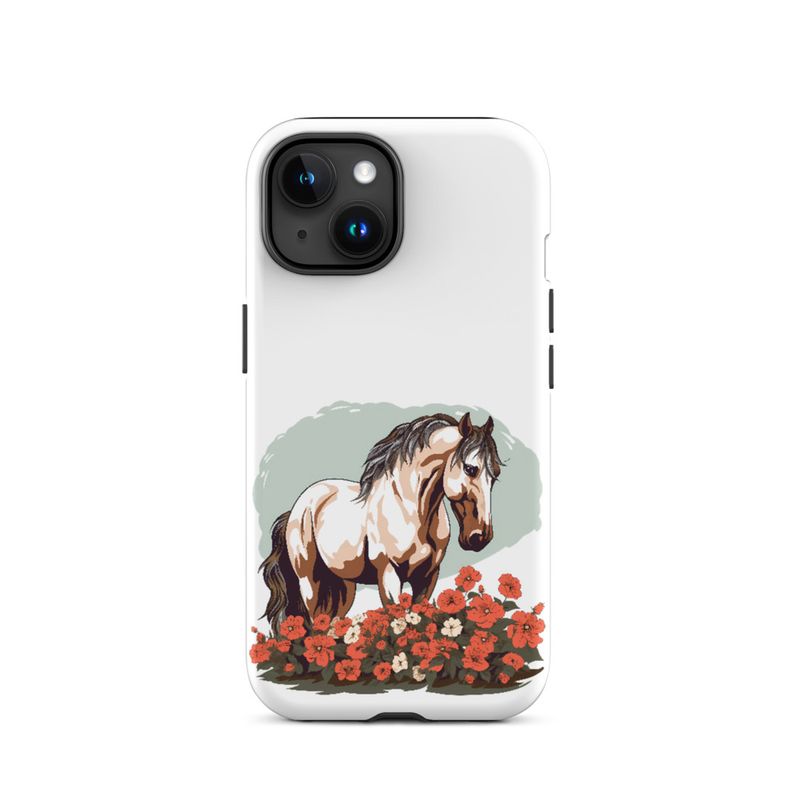 Tough Case for iPhone, Brown horse in field of red flowers, n4w2fj