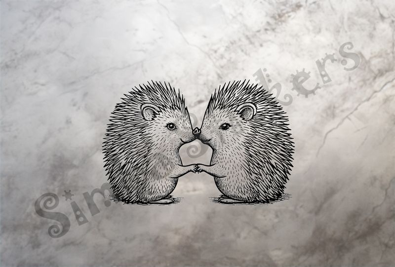 Porcupine in love nose-to-nose, hand-in-hand, outline art