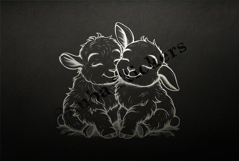 Goat kids in love cheek-to-cheek, outline art