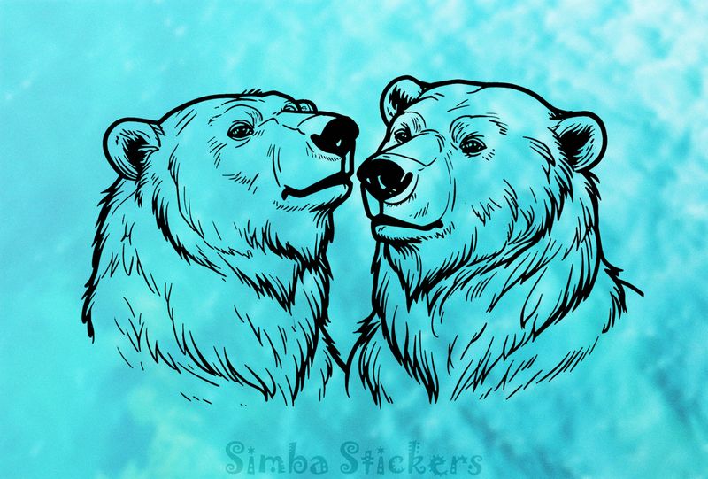 Bears nose-to-nose, outline art, zyvrcr