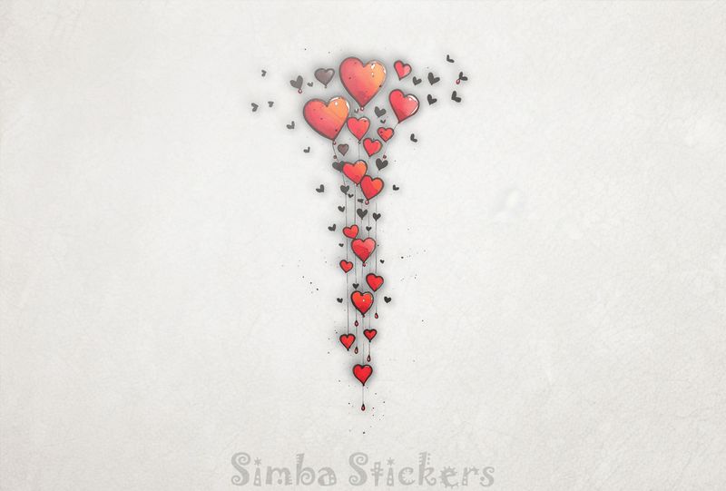 Butterflies swarming around romantic Valentine&#x27;s heart shape balloons, watercolour, ng9spc