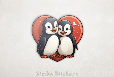 Penguins cheek-to-cheek smiling with romantic Valentine&#x27;s heart, xkk7ri