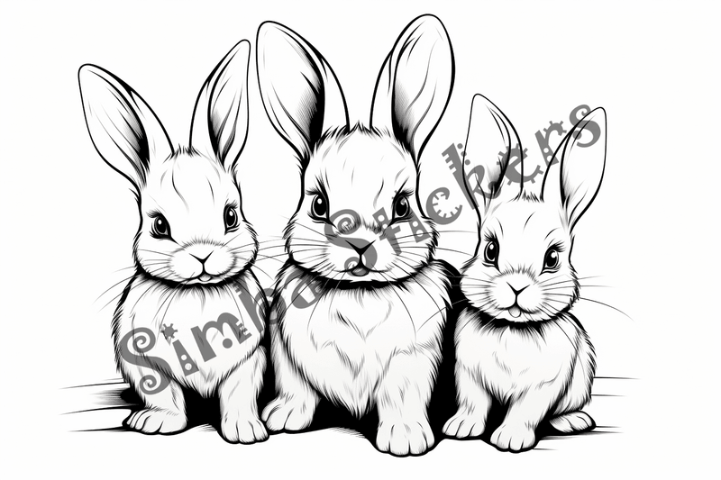 Colouring pages, bundle of rabbits, 25 images