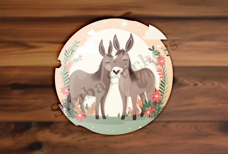 Donkeys in love, flower wreaths