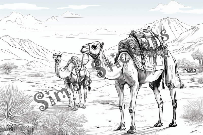 Colouring pages, bundle of camels, 25 images