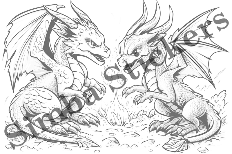 Colouring pages, bundle of dragons, 25 images