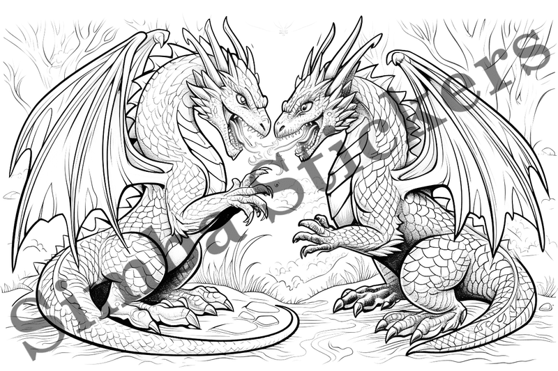 Colouring pages, bundle of dragons, 25 images