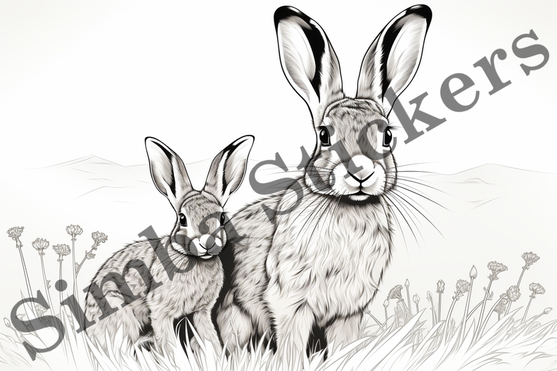 Colouring pages, Bundle of hares, 25 images