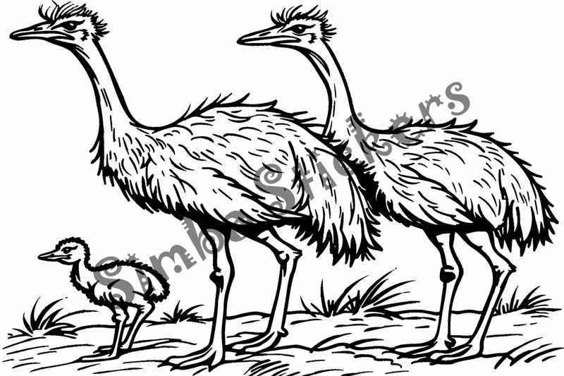 Colouring pages, bundle of ostriches, 25 images