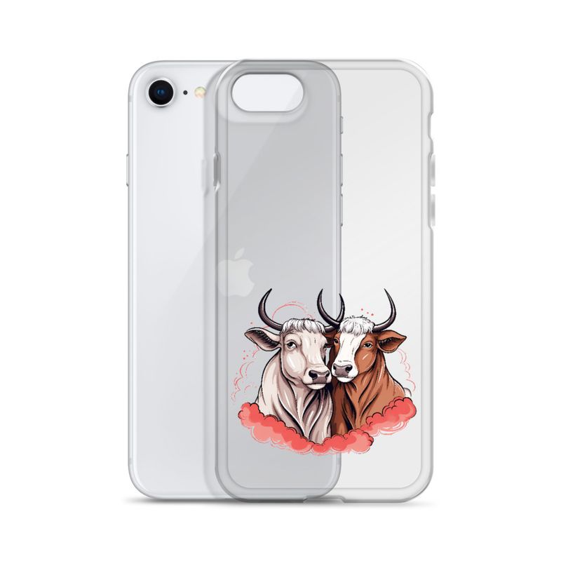 Clear Case for iPhone, Bull and cow, romantic, reddish clouds, qoucds