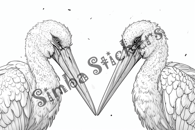 Colouring pages, bundle of marabou storks in love, 10 images